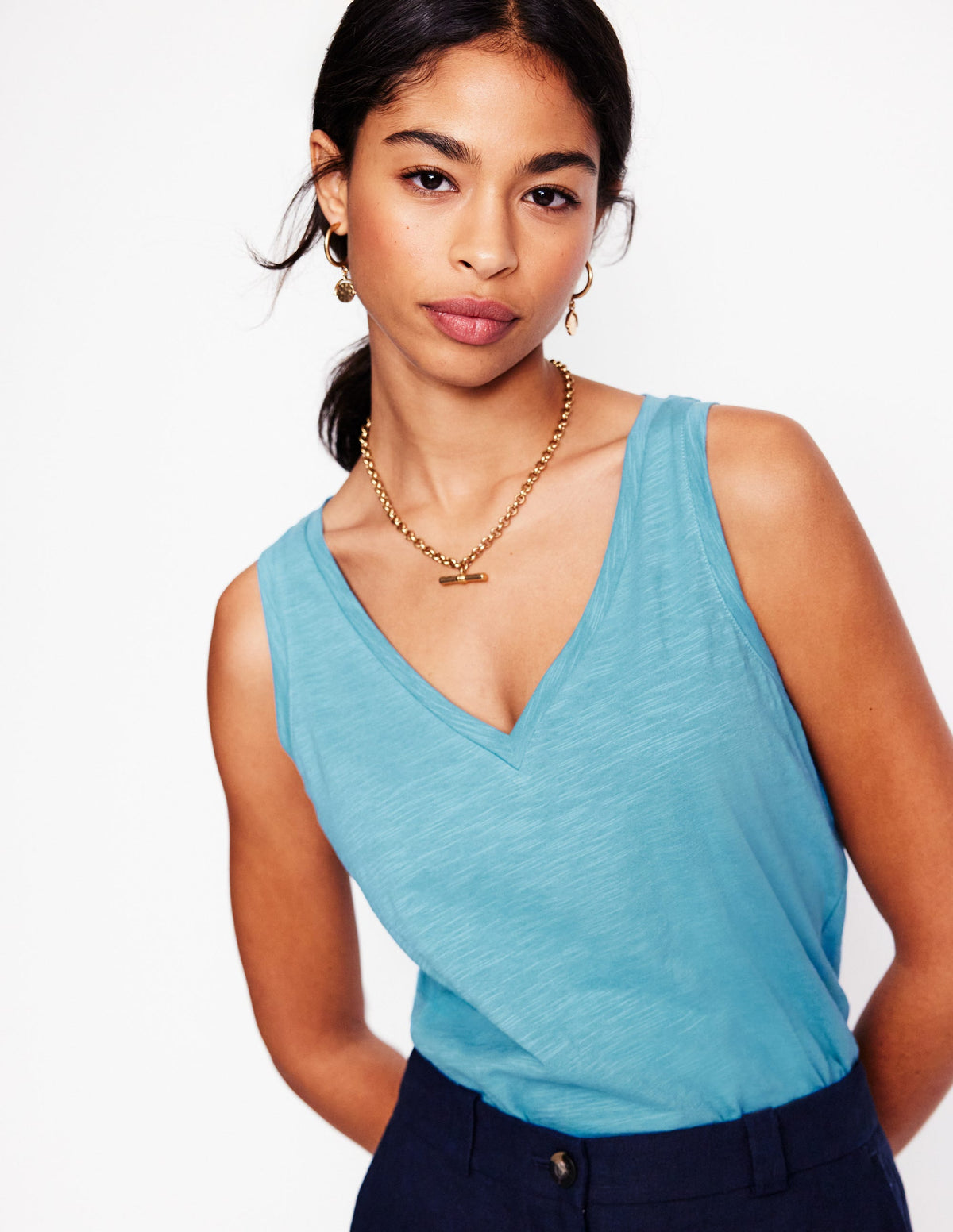 Regular V-Neck Slub Tank-Duck Egg Blue - Image 1