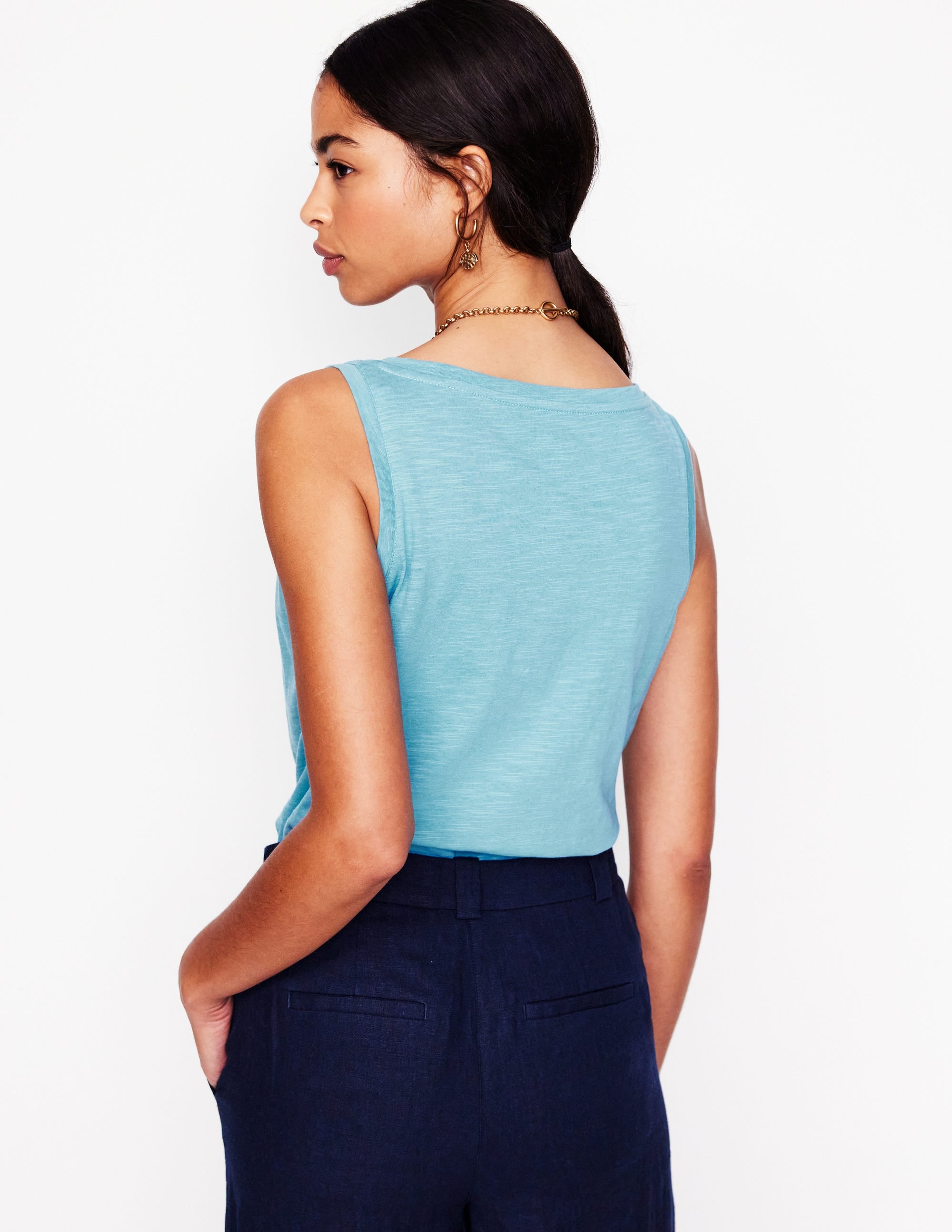 Regular V-Neck Slub Tank-Duck Egg Blue - Image 3