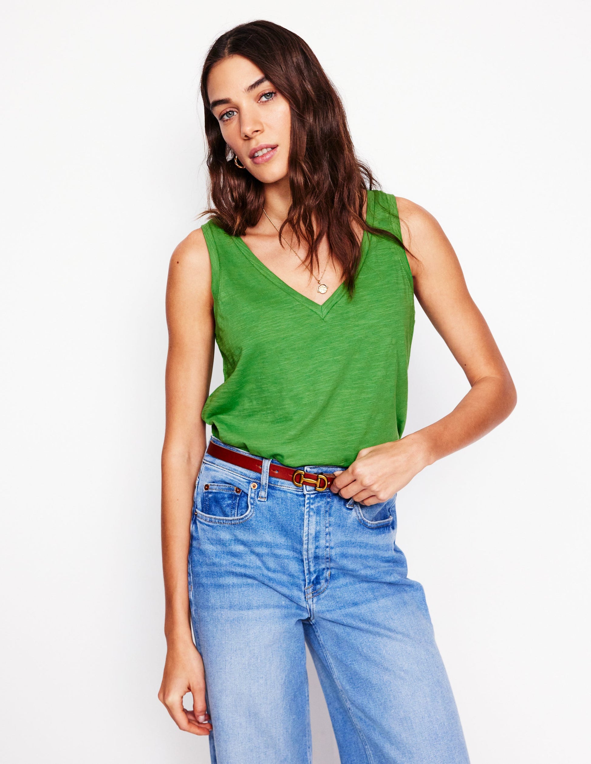 Regular V-Neck Slub Tank-Paradise Green-1