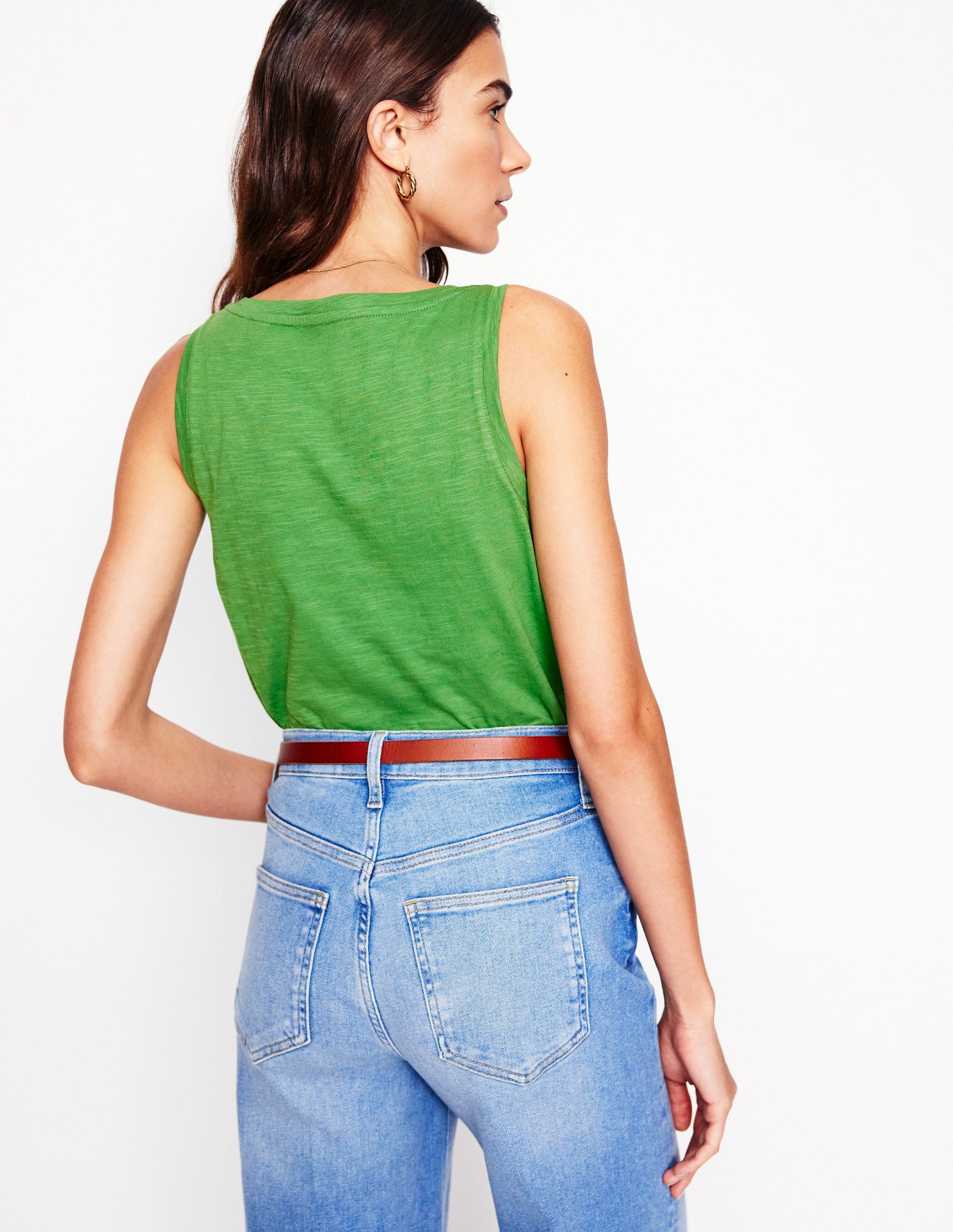 Regular V-Neck Slub Tank-Paradise Green-3