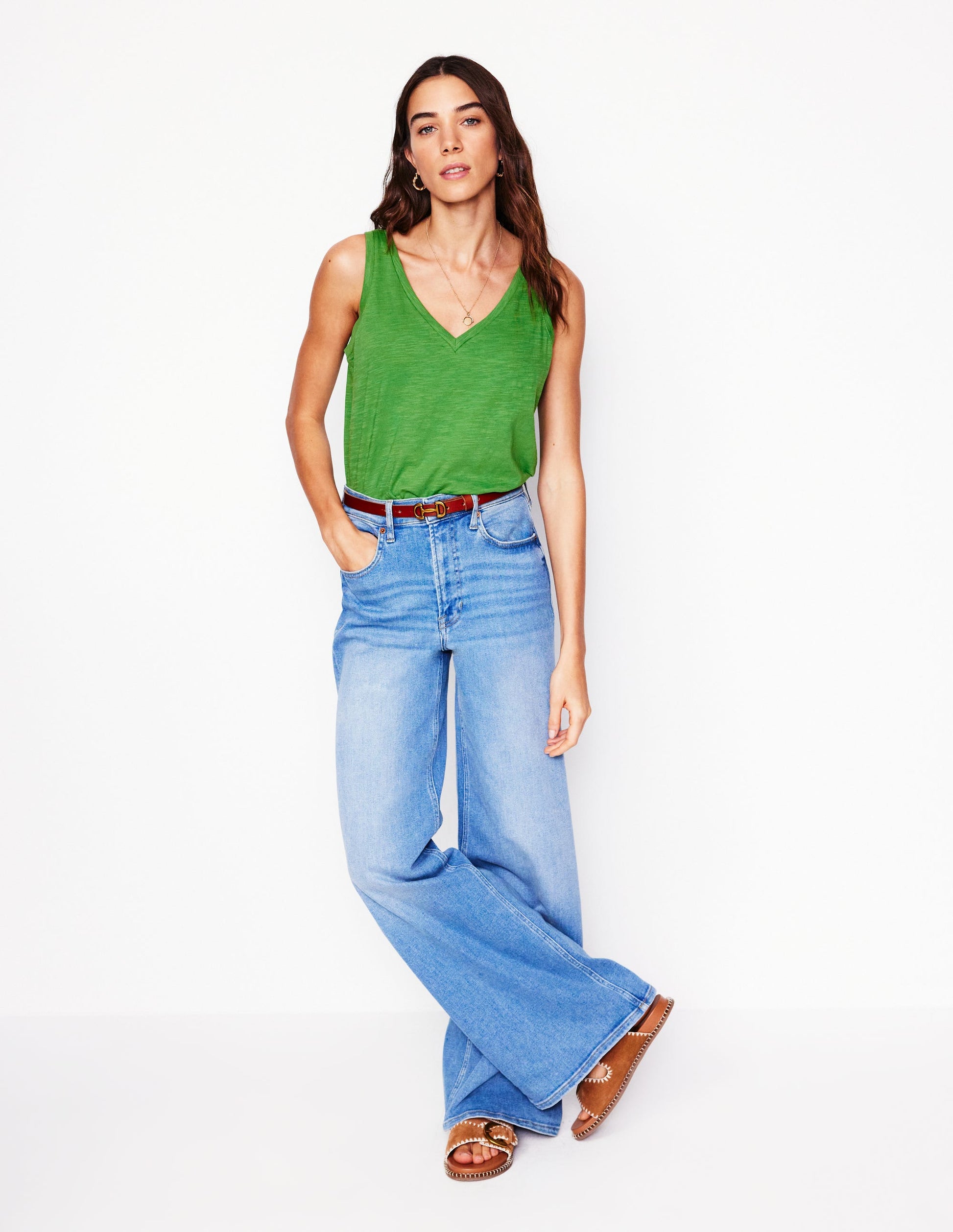 Regular V-Neck Slub Tank-Paradise Green-4