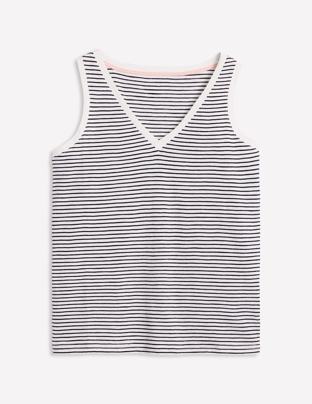 Regular V-Neck Slub Tank-Navy, Ivory Stripe - Image 5
