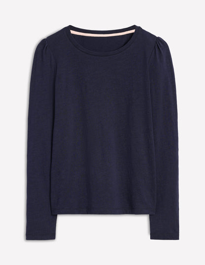 Cotton Crew Long Sleeve Top-Navy