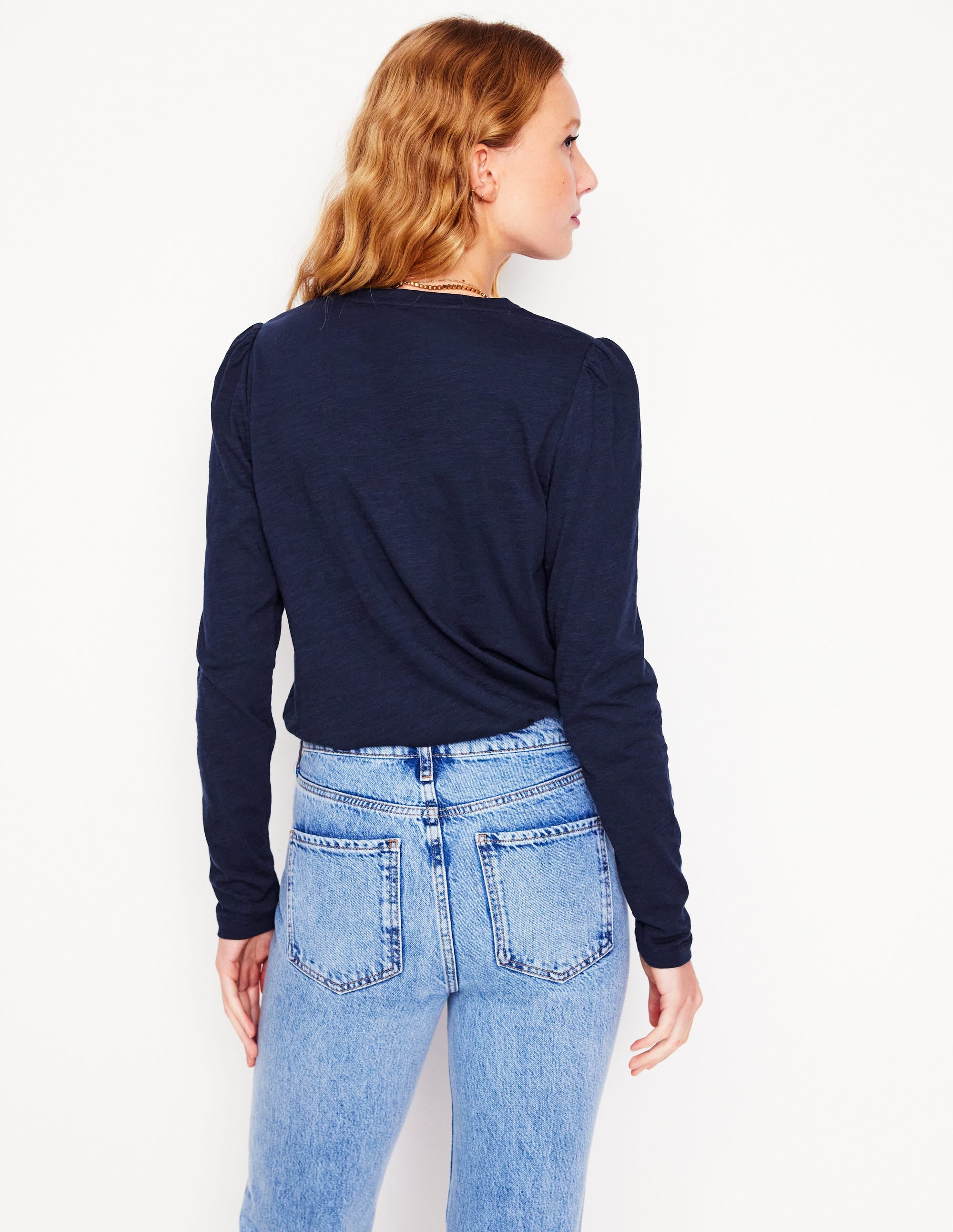 Cotton Crew Long Sleeve Top-Navy - Image 3