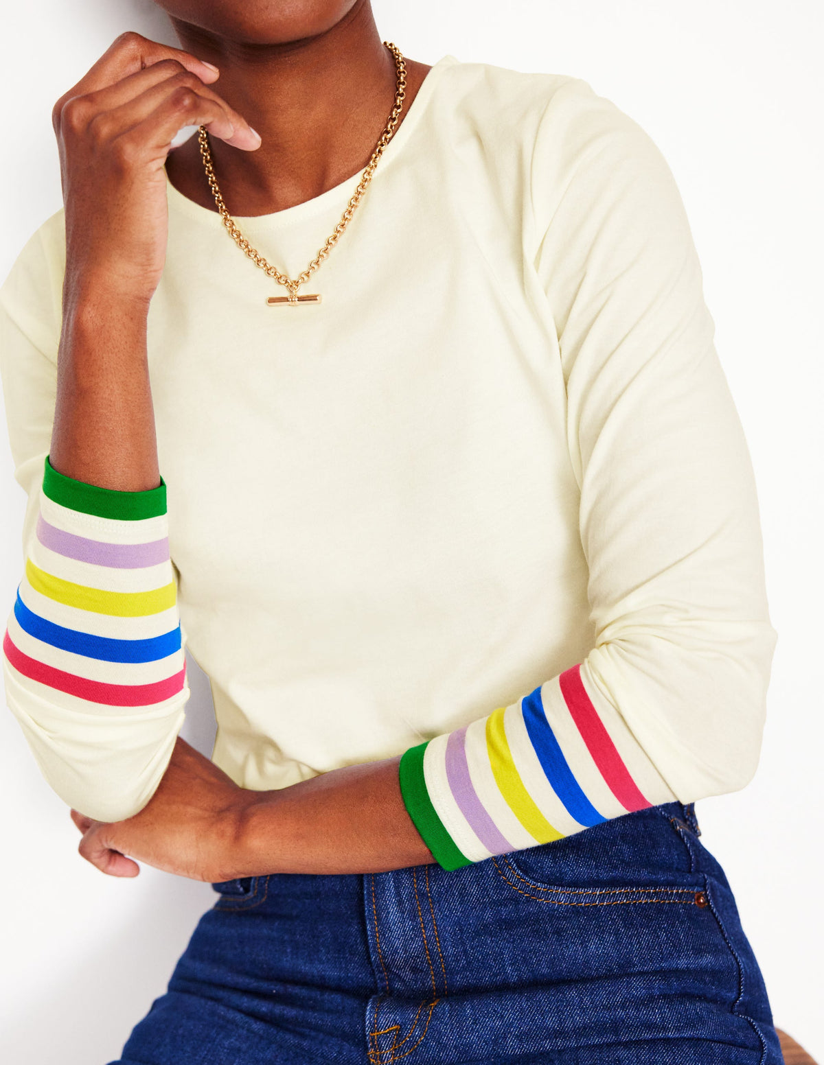Stripe Cuff Top-Ivory Rainbow Stripe Cuff - Image 2
