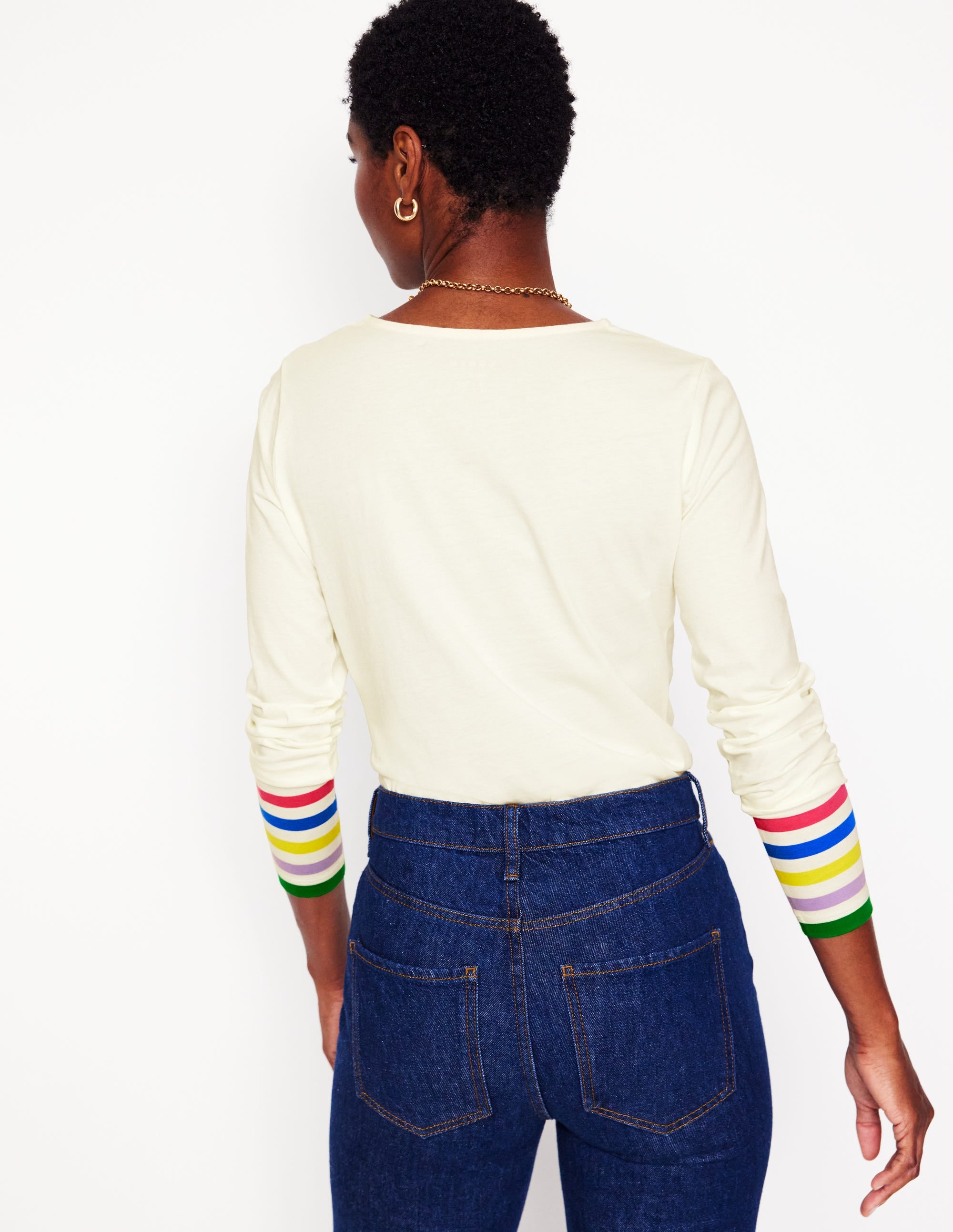 Stripe Cuff Top-Ivory Rainbow Stripe Cuff - Image 3