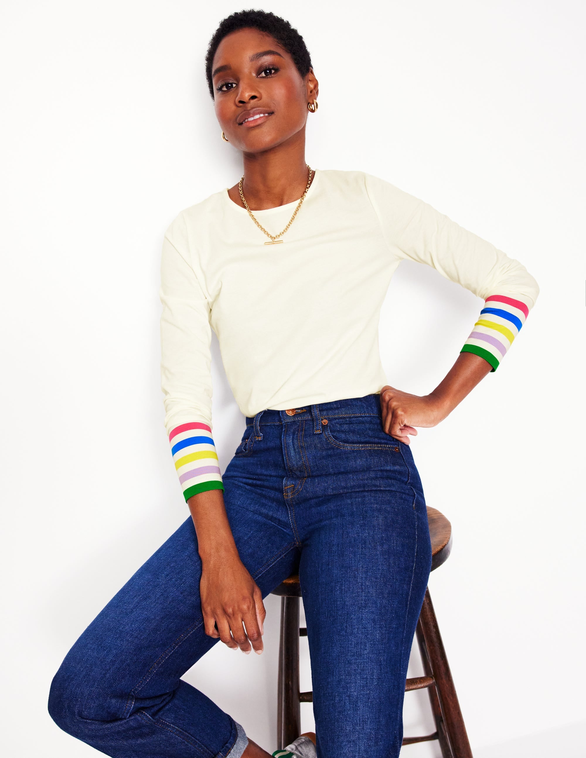 Stripe Cuff Top-Ivory Rainbow Stripe Cuff - Image 4