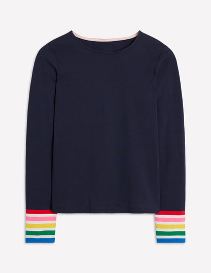 Stripe Cuff Top-Navy Rainbow Stripe Cuff