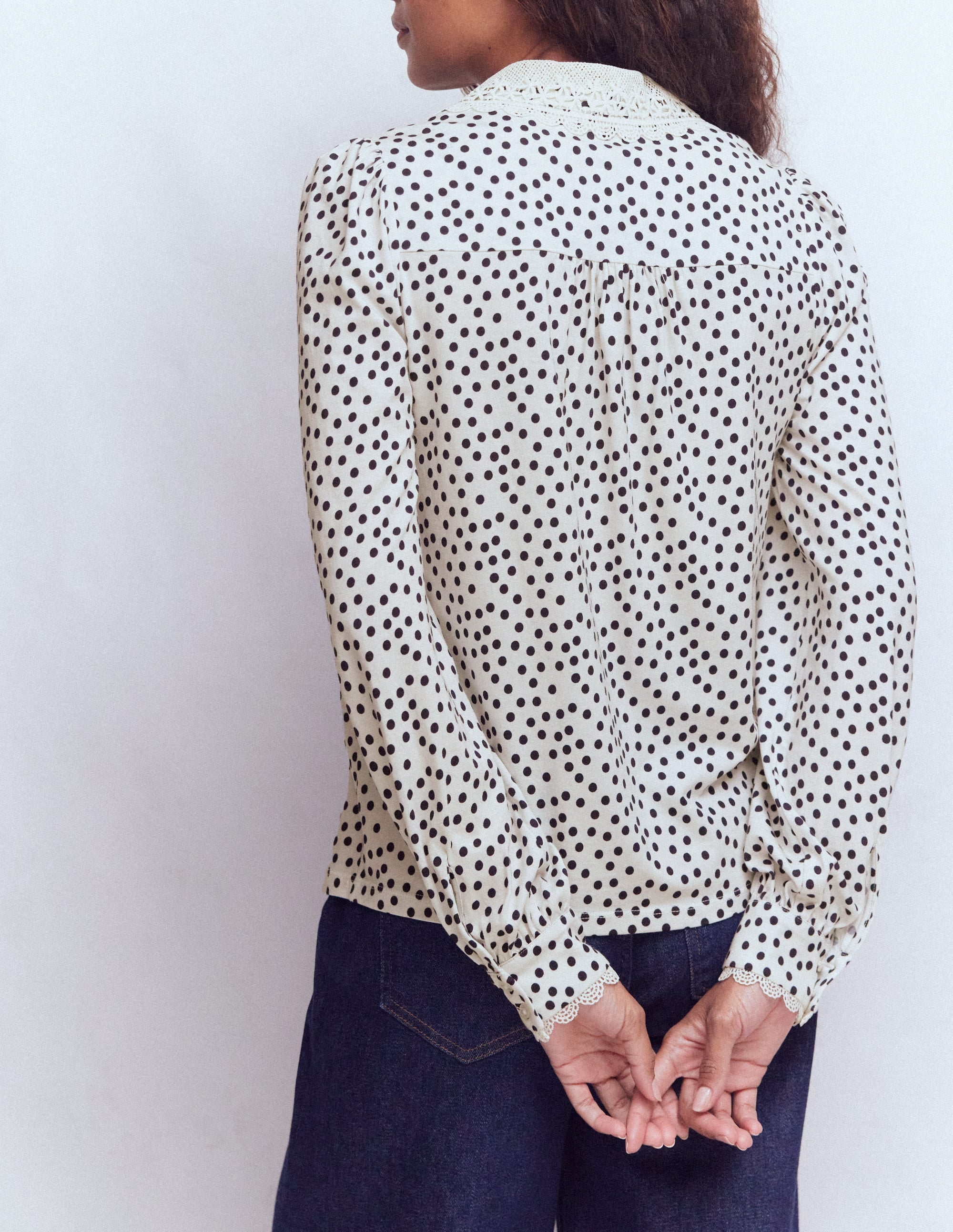 Lace Collar Blouse-Ivory, Painted Dot - Image 3