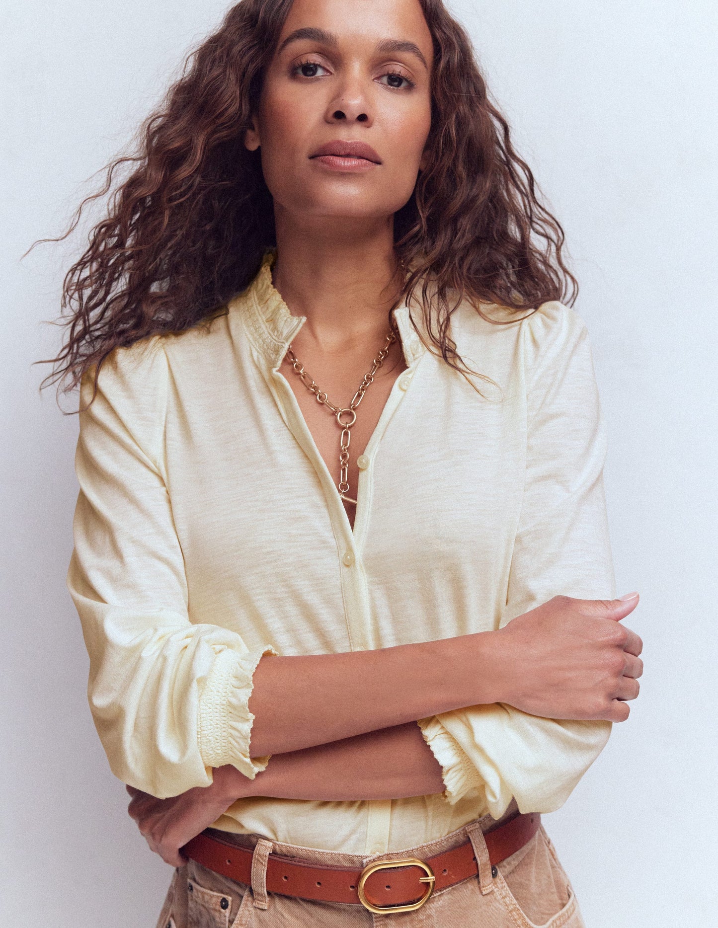 Effie Smocked Detail Shirt-Ivory