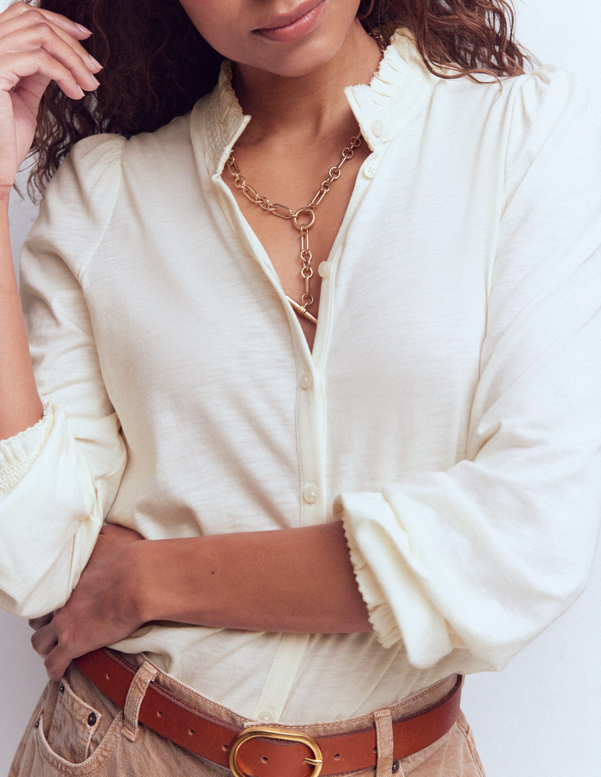 Effie Smocked Detail Shirt-Ivory - Image 2