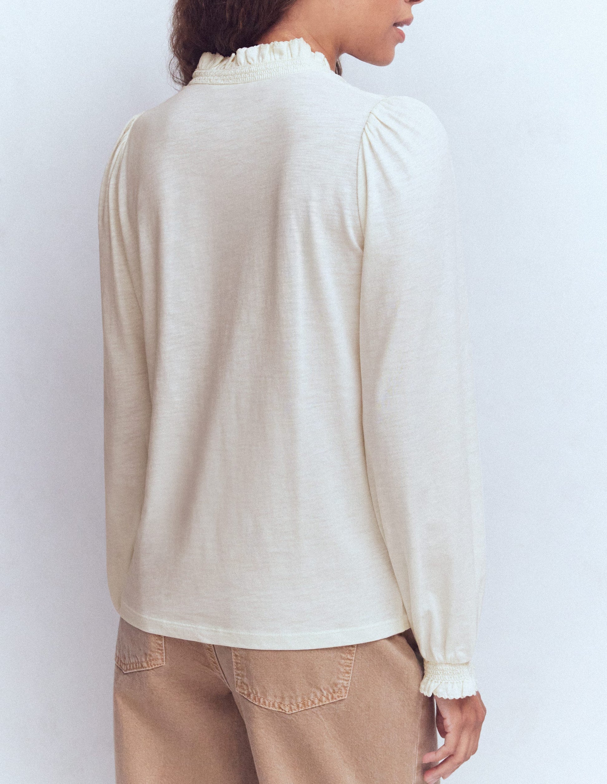 Effie Smocked Detail Shirt-Ivory-3