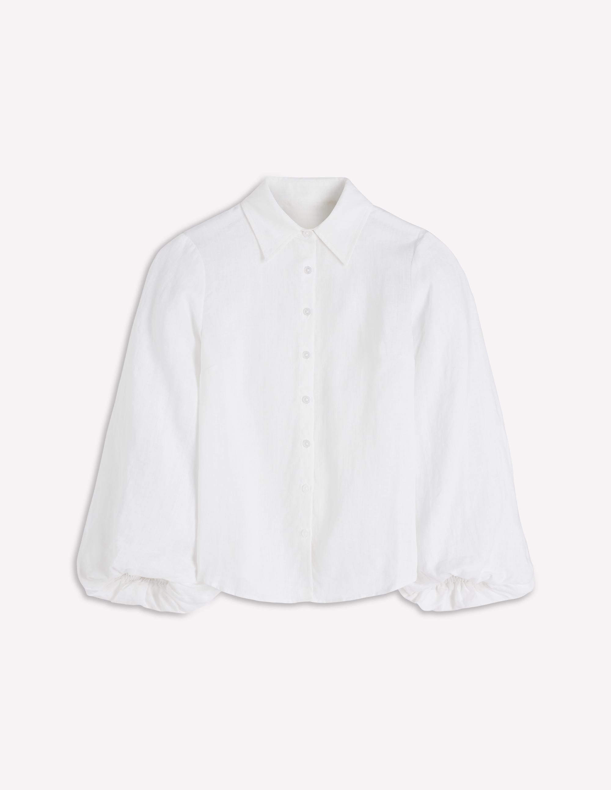 Puff Sleeve Linen Shirt-White - Image 6