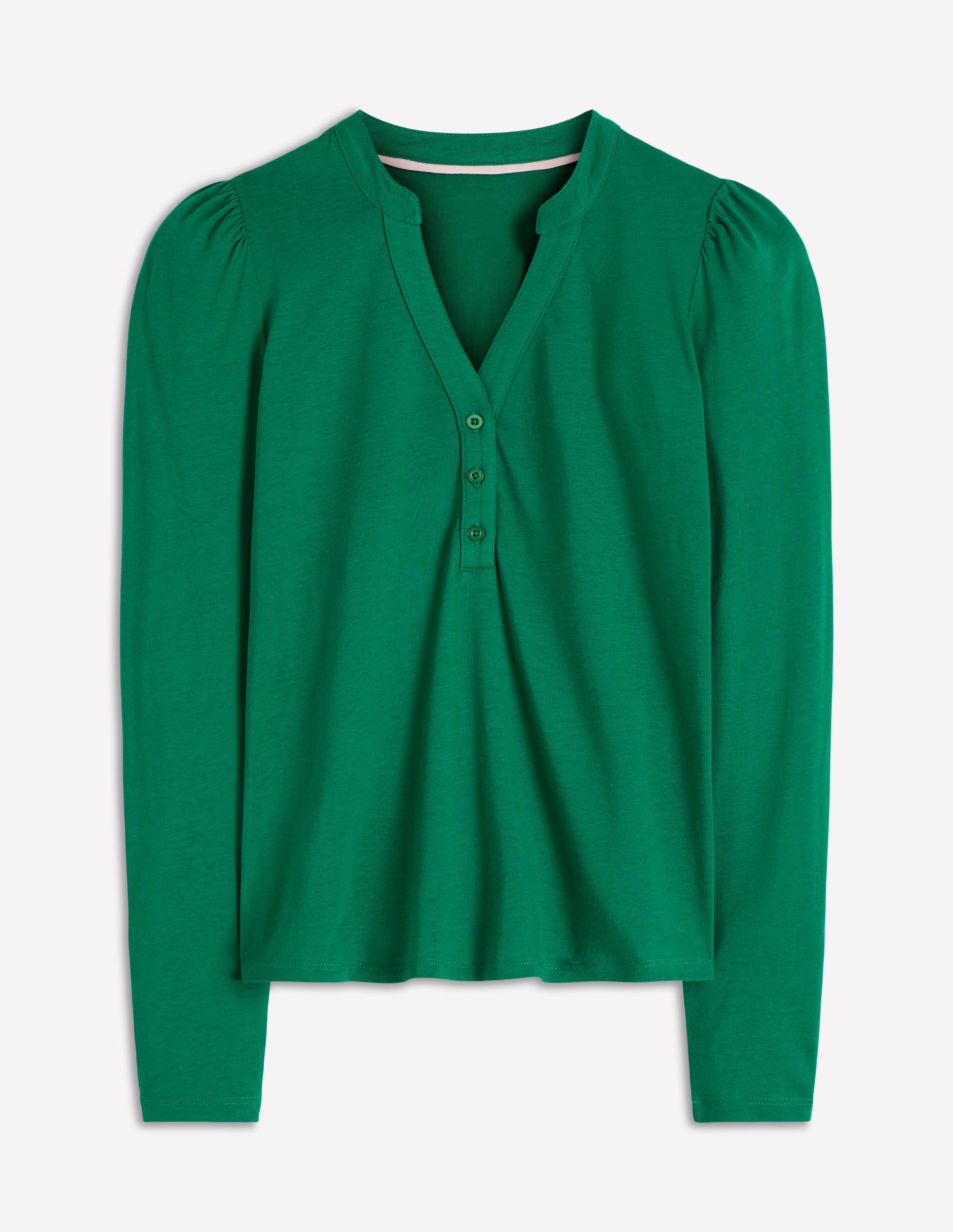 Supersoft Open Neck Henley-Jewel Green - Image 4