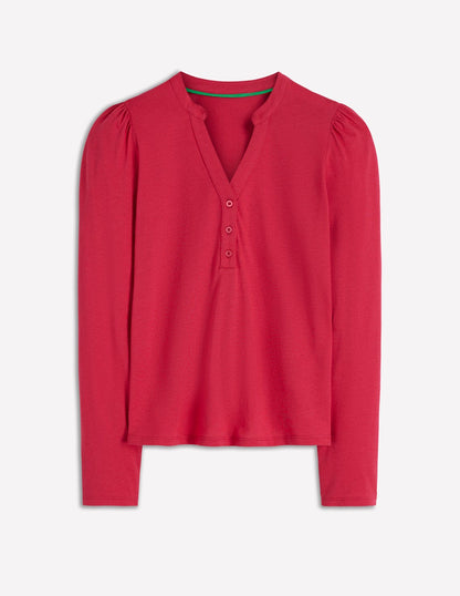 Supersoft Open Neck Henley-Pomegranate-6