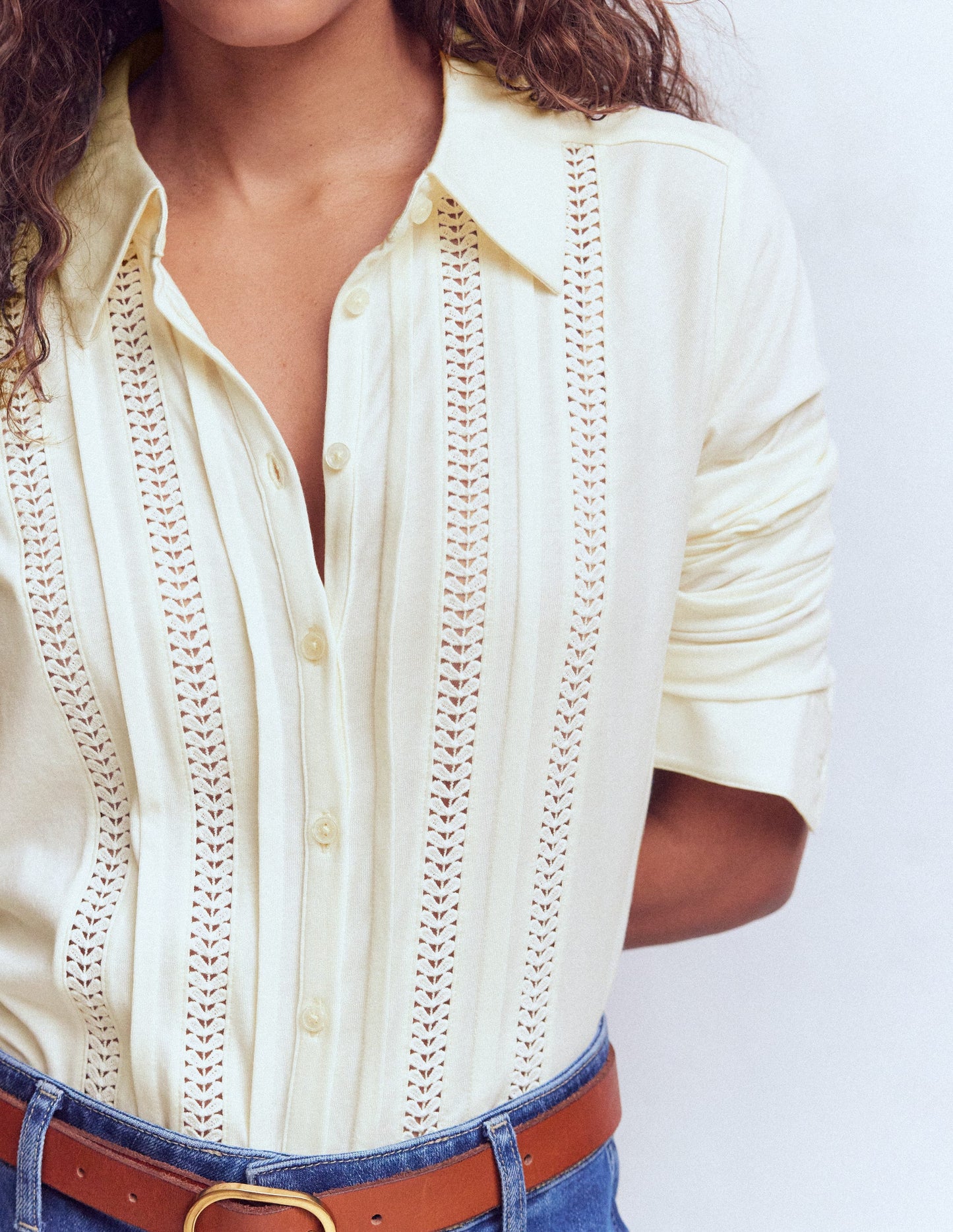 Trim Detail Jersey Shirt-Ivory