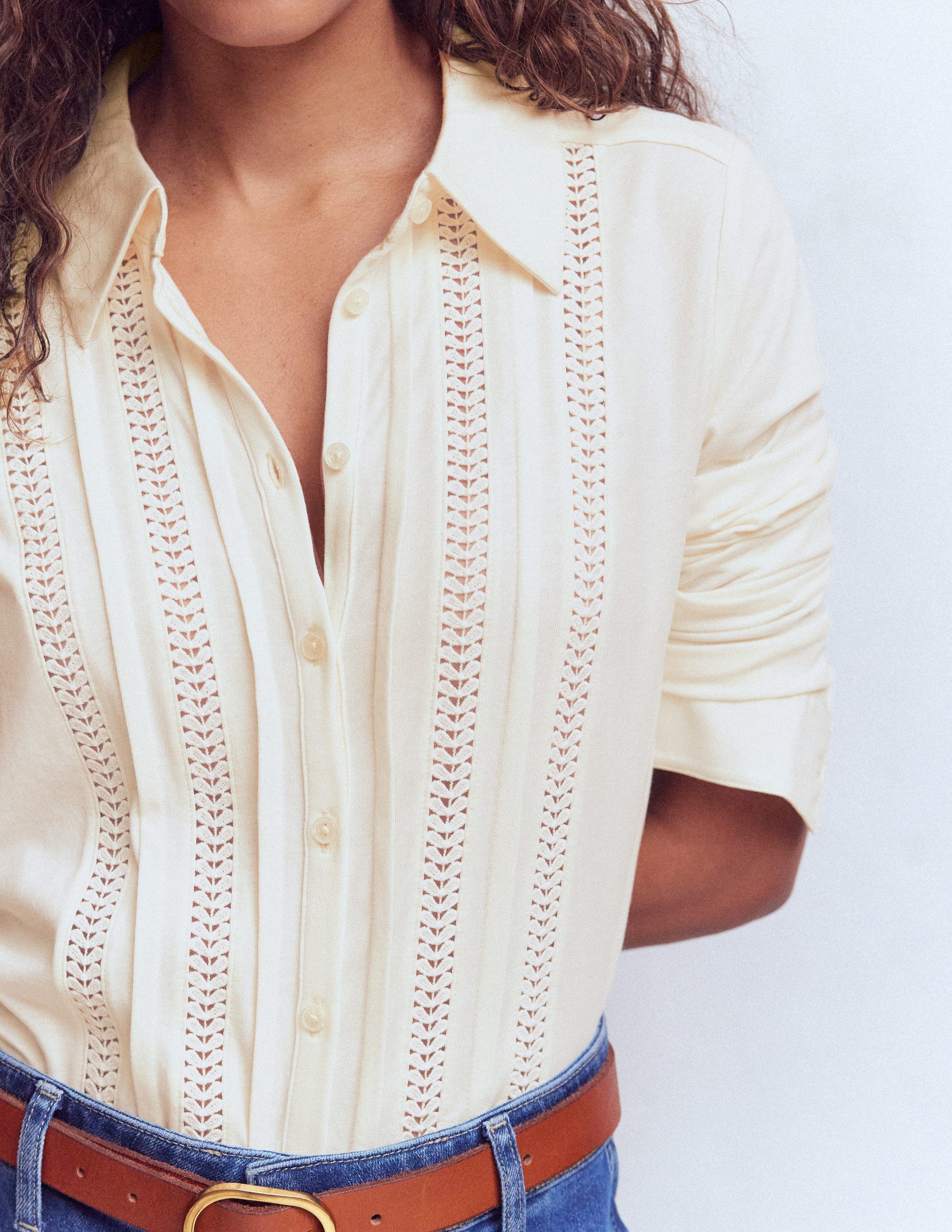 Trim Detail Jersey Shirt-Ivory-2