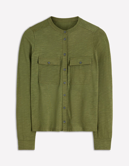Topstitched Pocket Shirt-Woodland Green-6