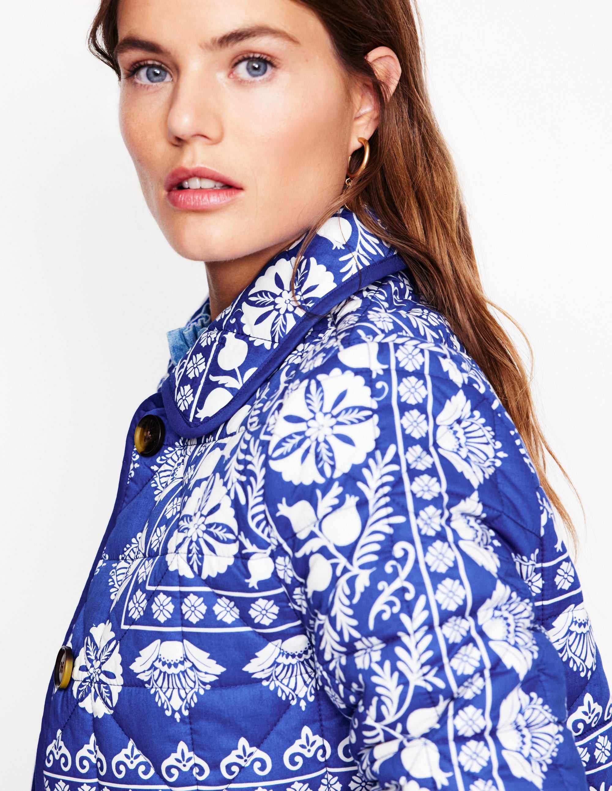 Soft Quilted Coat-Bright Blue, Ornate Border - Image 3