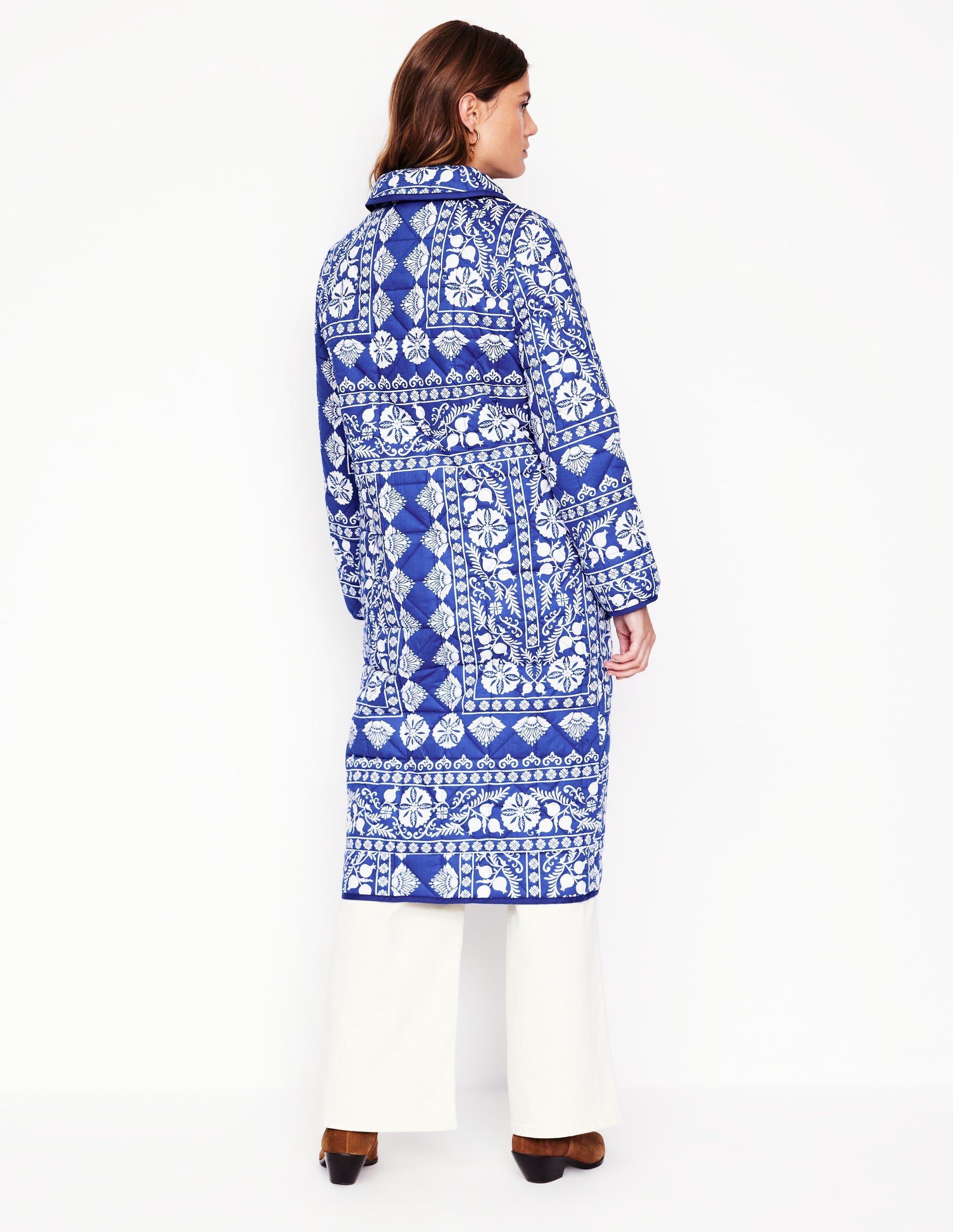 Soft Quilted Coat-Bright Blue, Ornate Border - Image 4