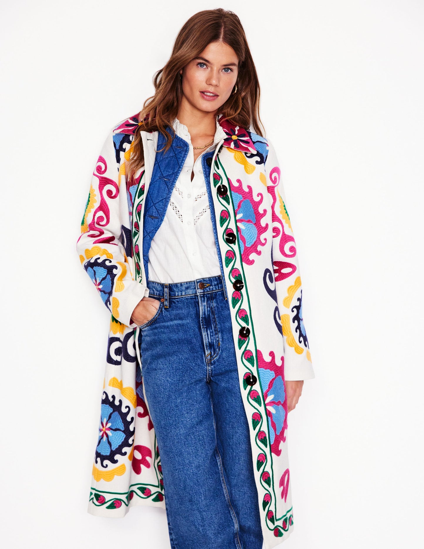 Embroidered Souvenir Coat-Multi, Ornamental Wave