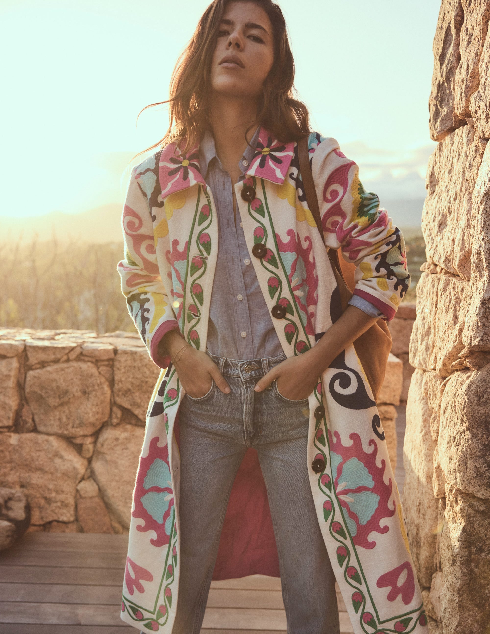 Embroidered Souvenir Coat-Multi, Ornamental Wave - Image 2