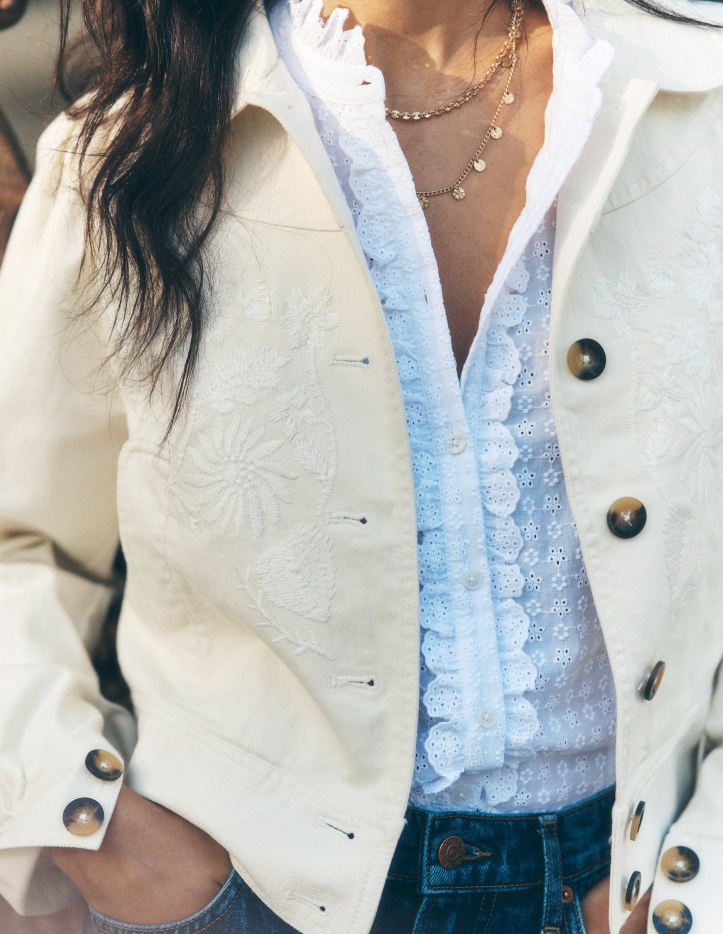 Collared Embroidered Jacket-Ivory, Embroidery