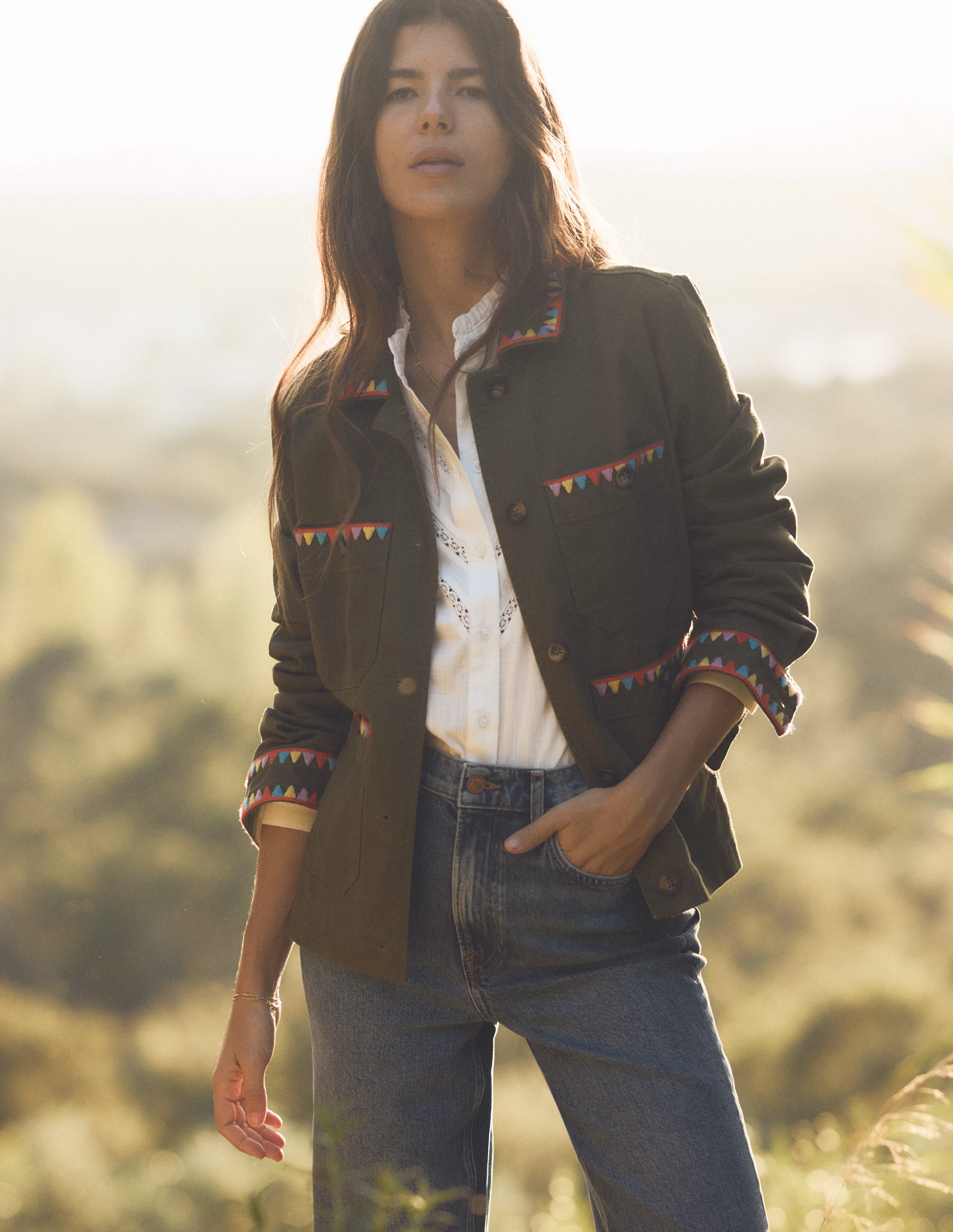 Embroidered Utility Jacket-Woodland Green - Image 2