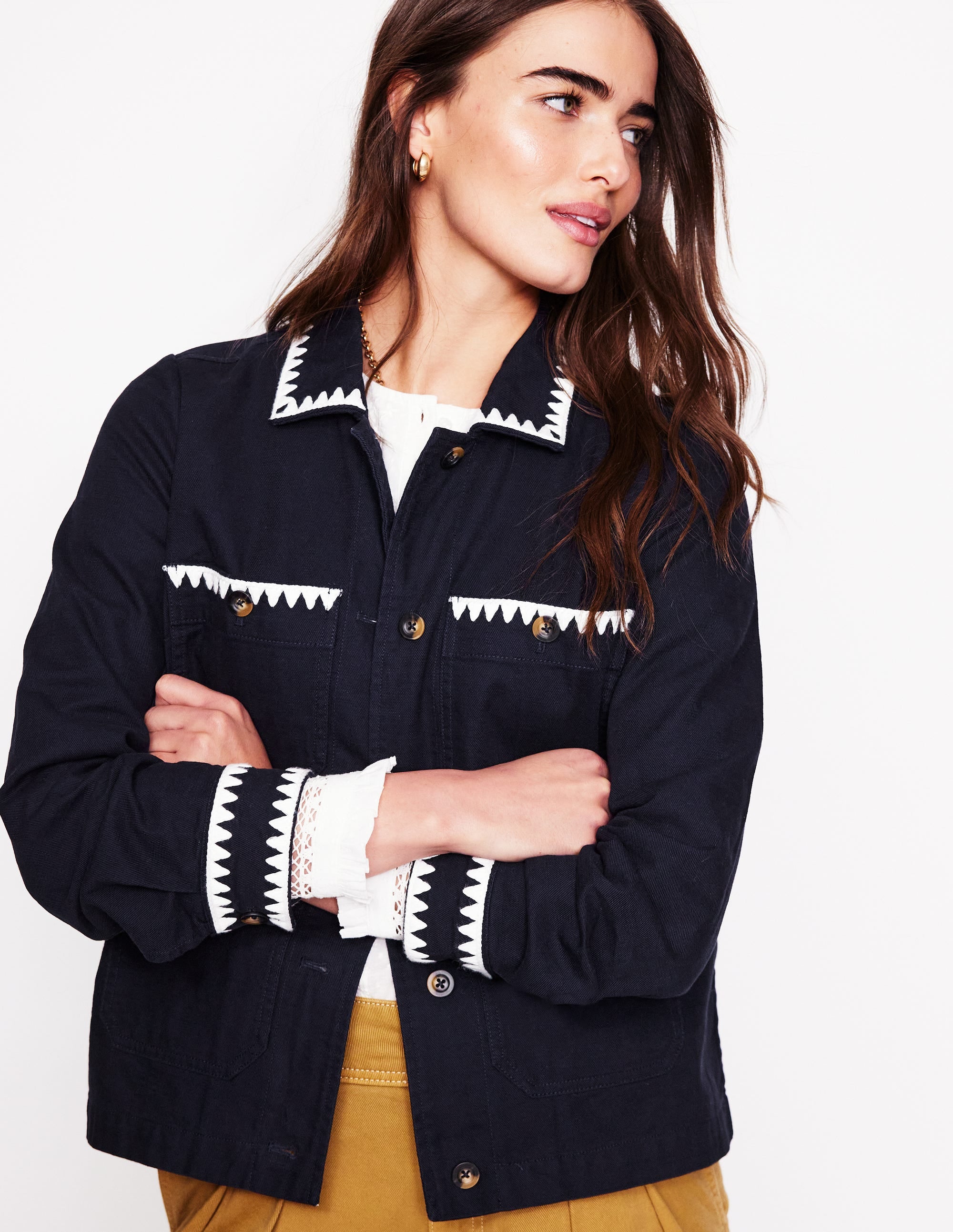 Embroidered Utility Jacket-Navy - Image 1