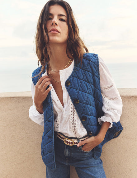 Denim Quilted Gilet-Mid Wash