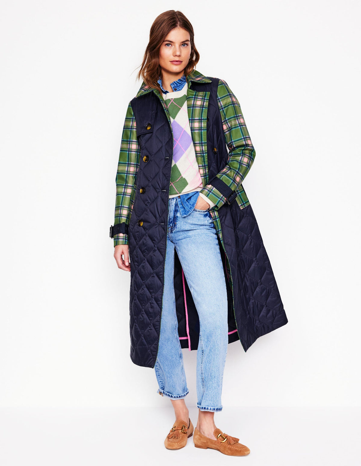 Quilted Trench Coat-Navy - Image 1