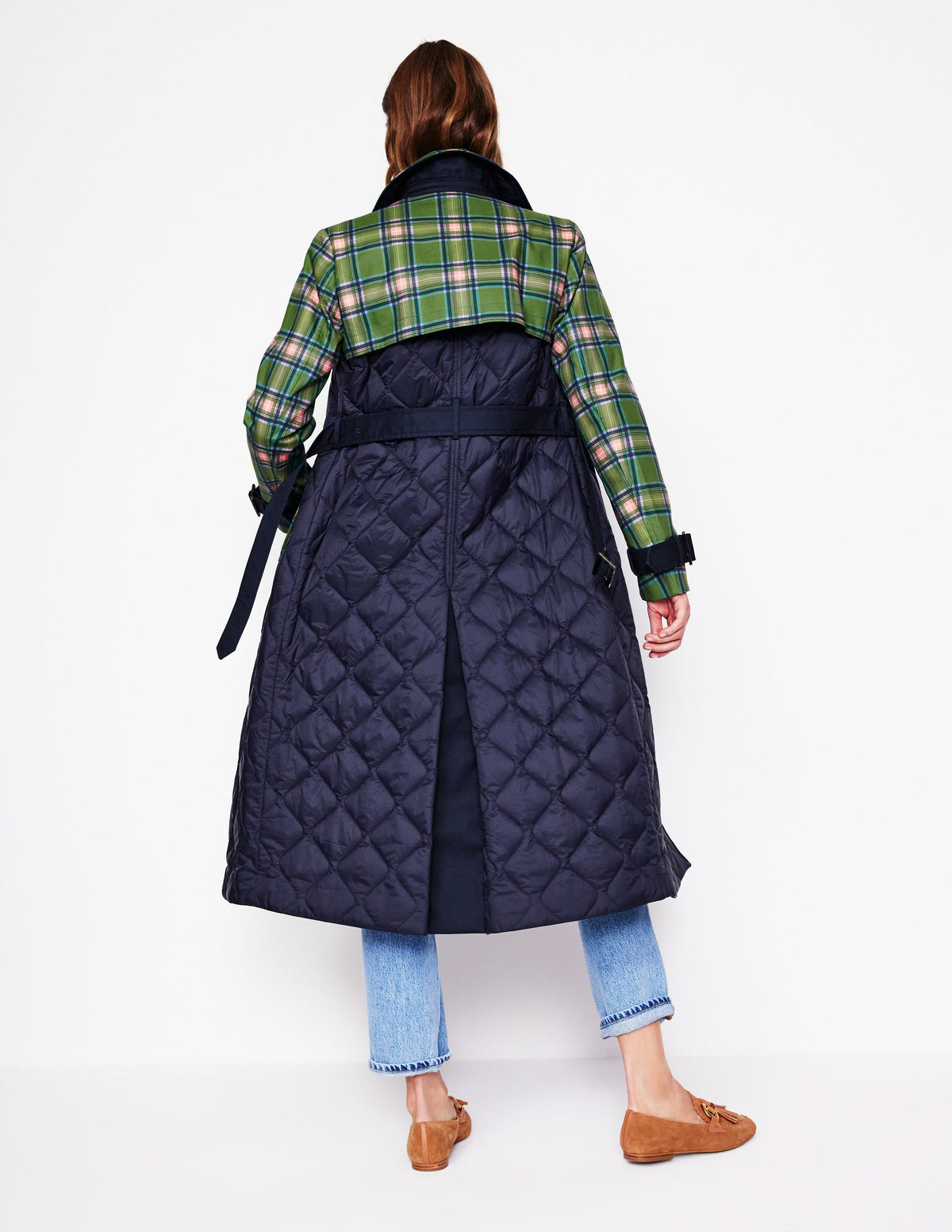 Quilted Trench Coat-Navy - Image 3