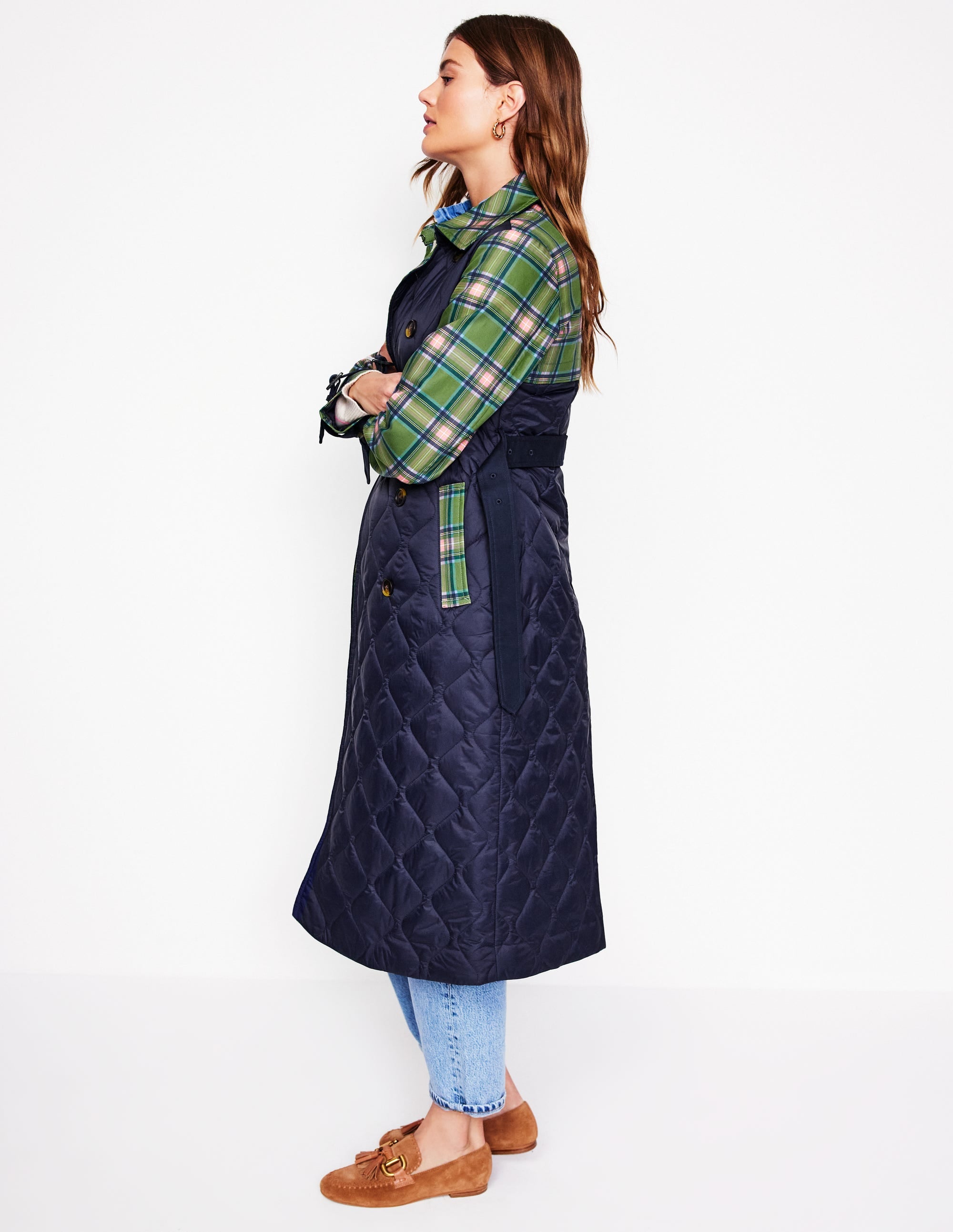 Quilted Trench Coat-Navy - Image 4