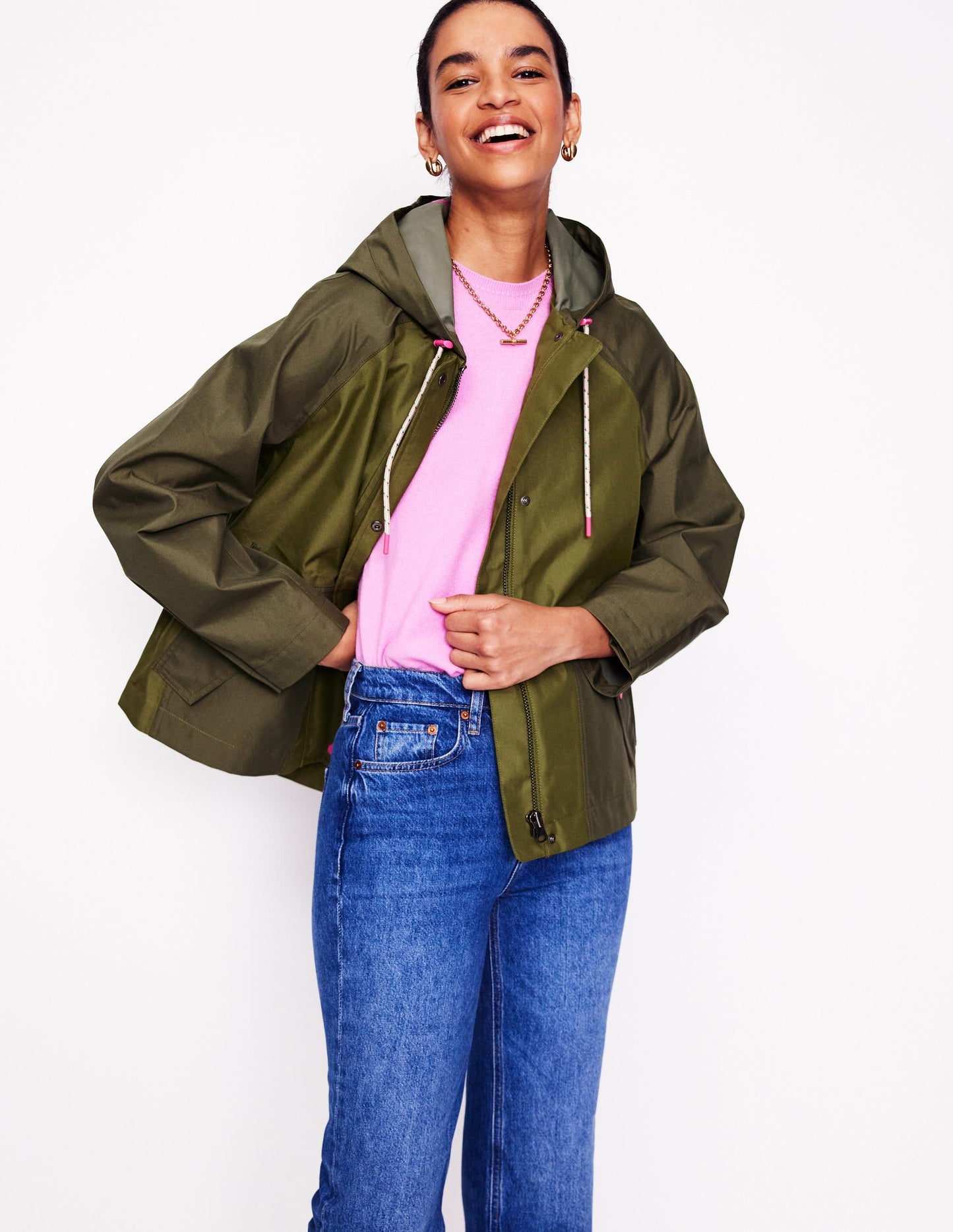 Cropped Raincoat-Khaki