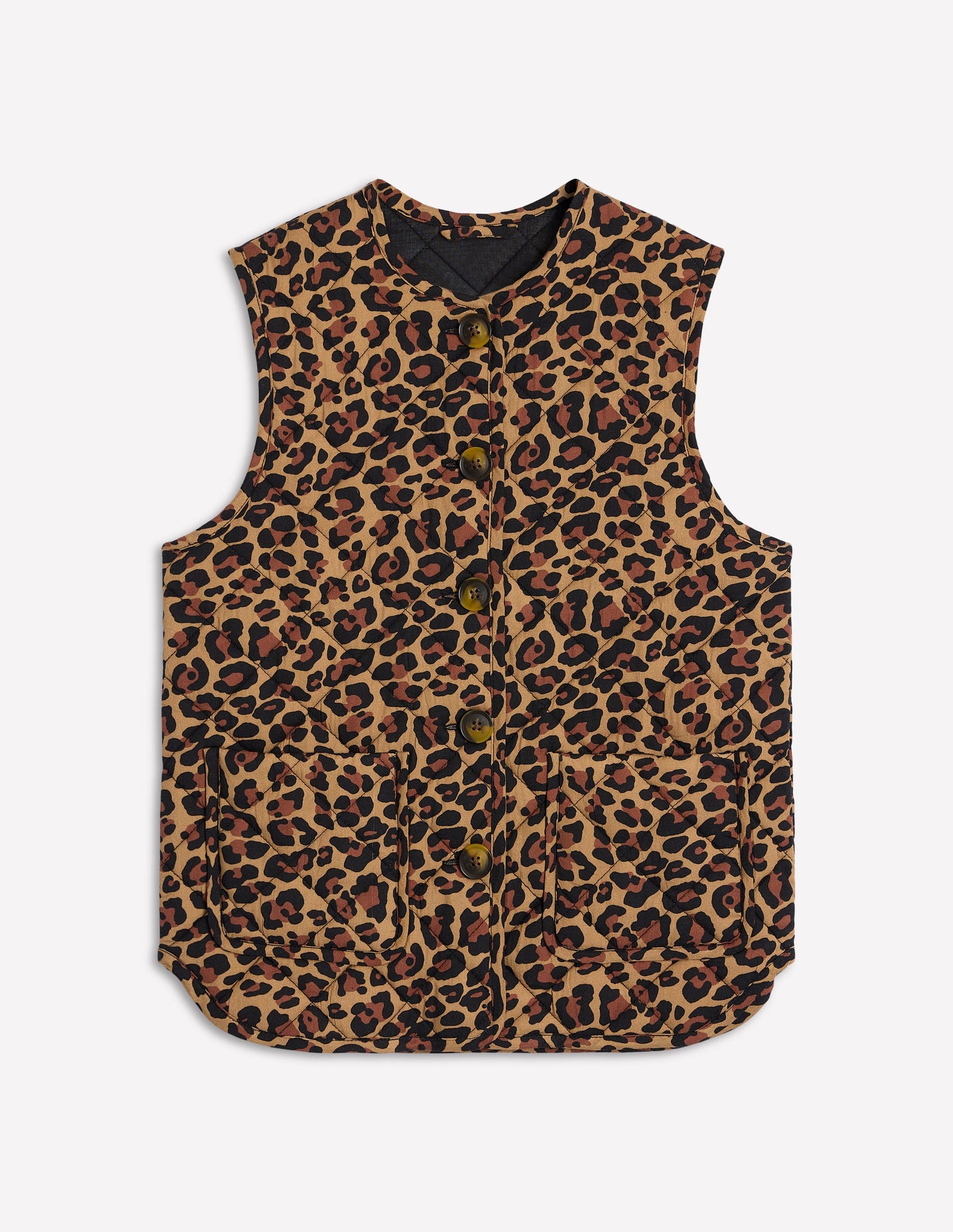 Printed Quilted Gilet-Leopard