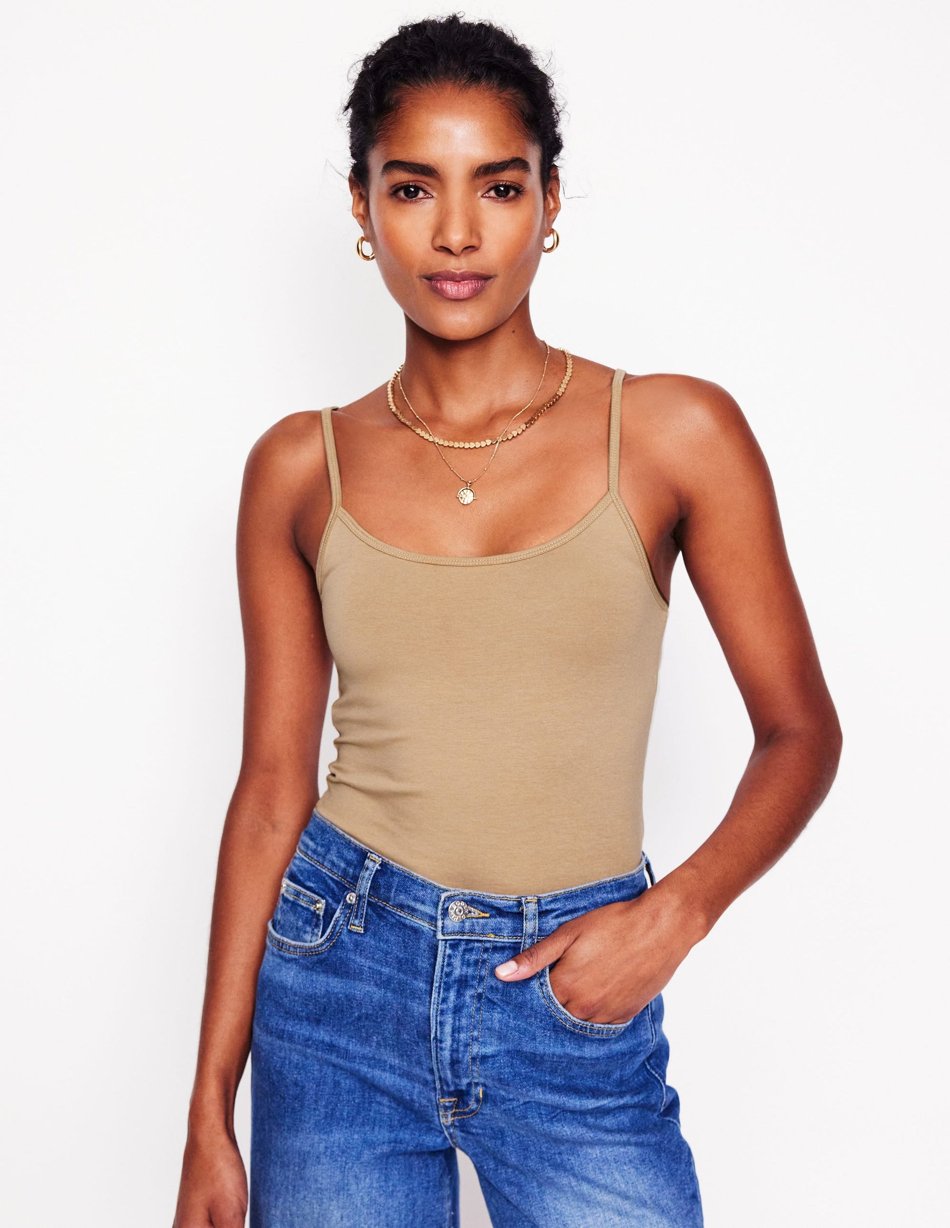 Plain Cami Top-Medium Beige-1