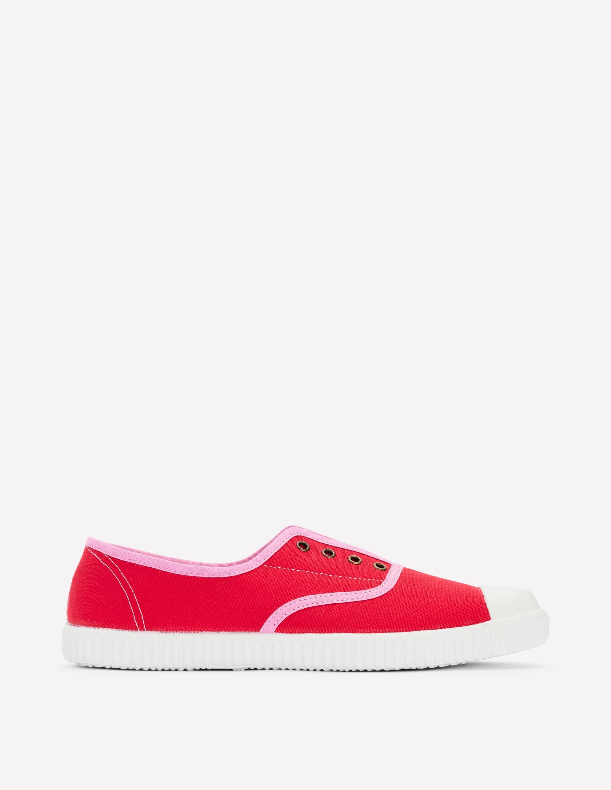 Laceless Canvas Plimsoll-Post Box Red/Soft Pink - Image 1