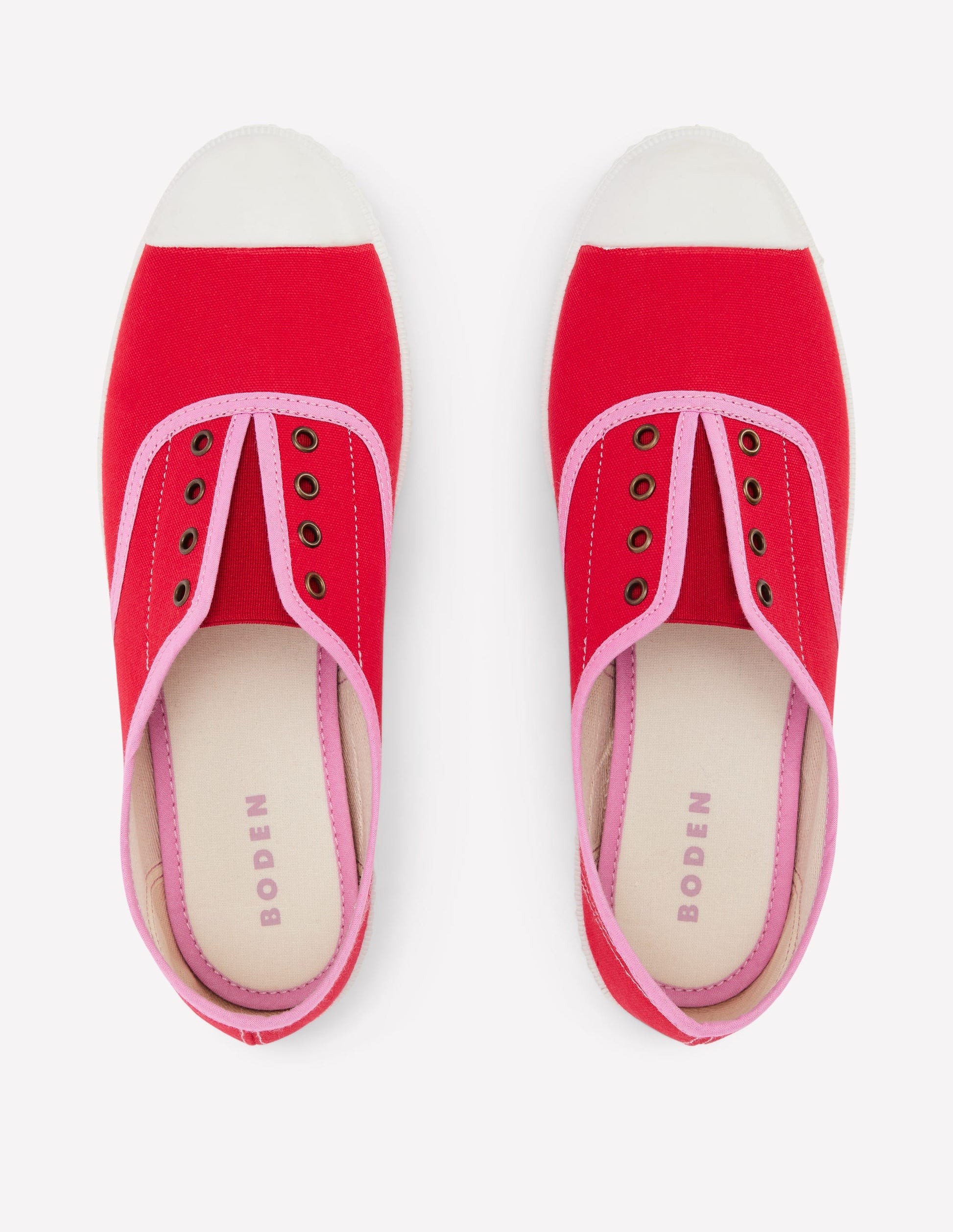 Laceless Canvas Plimsoll-Post Box Red/Soft Pink-5