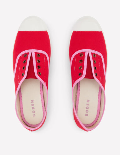 Laceless Canvas Plimsoll-Post Box Red/Soft Pink-5
