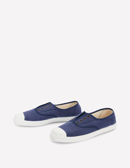 Laceless Canvas Sneakers-Navy