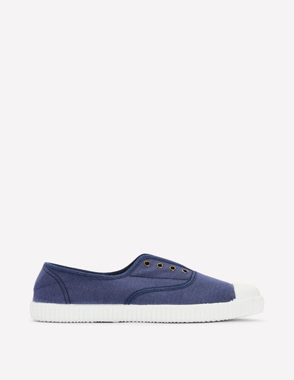 Laceless Canvas Sneakers-Navy