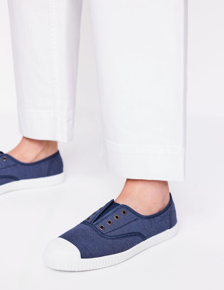 Laceless Canvas Sneakers-Navy