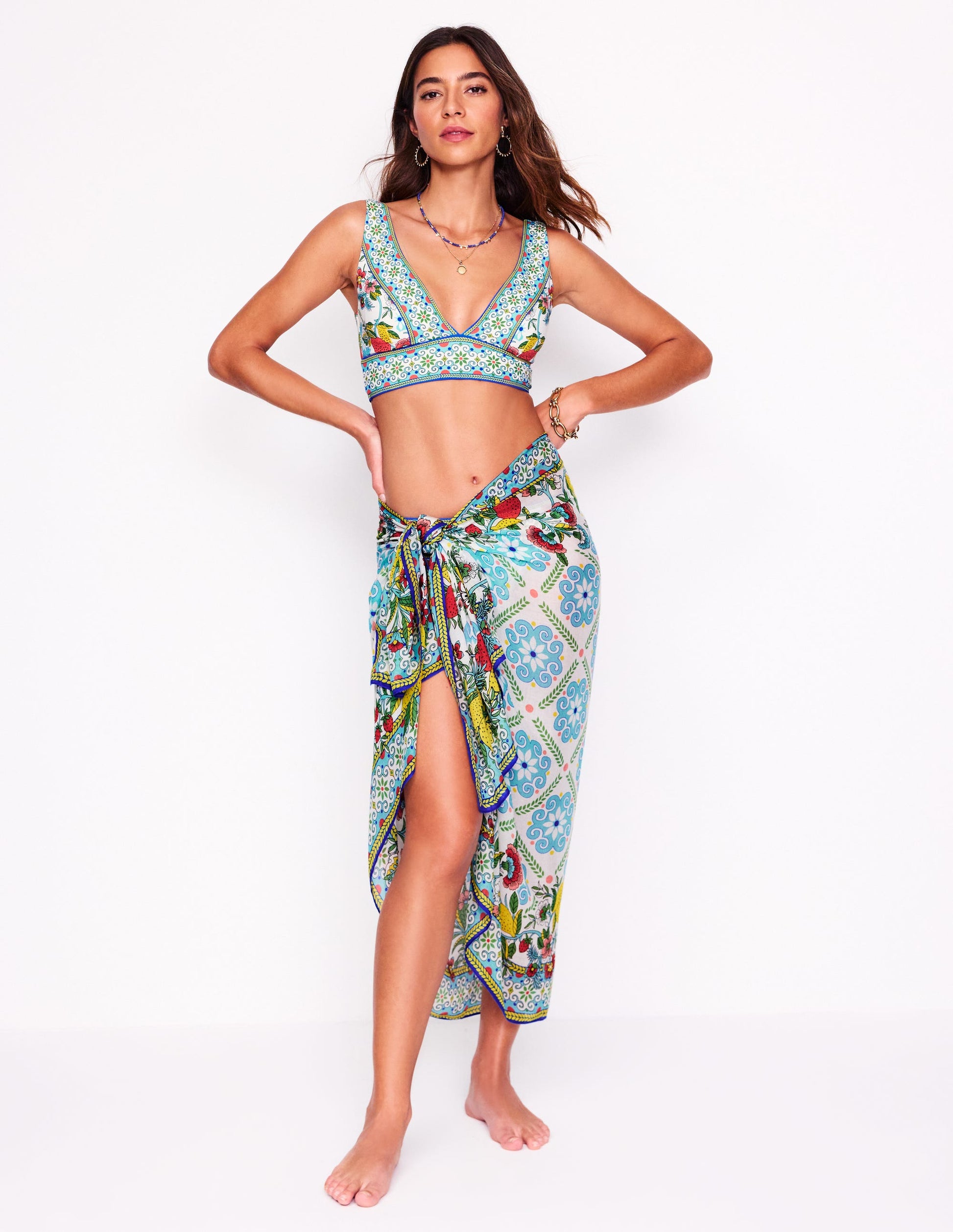 Printed Sarong Scarf-Multi, Citrus Vine Tile-1