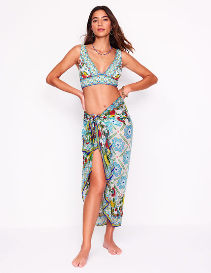Printed Sarong Scarf-Multi, Citrus Vine Tile-1
