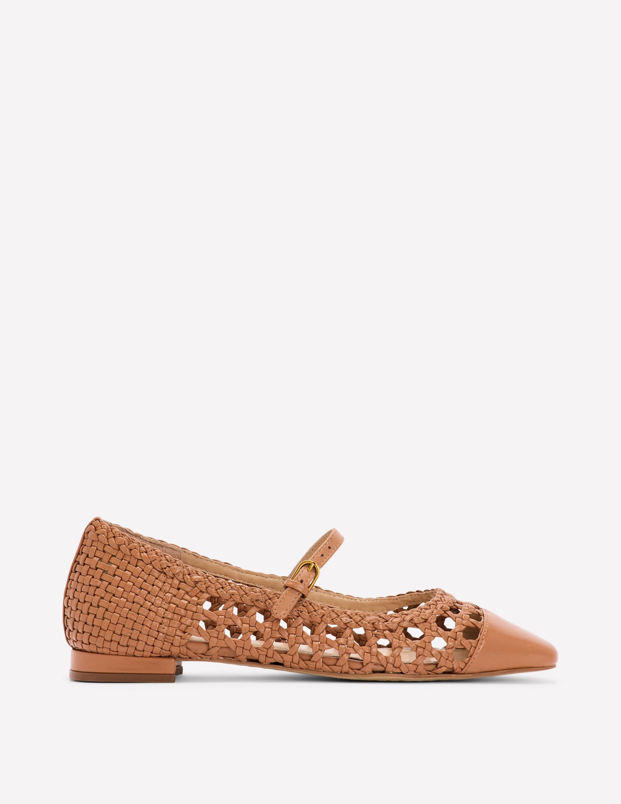 Penelope Mary Jane Flat-Tan Weave - Image 1