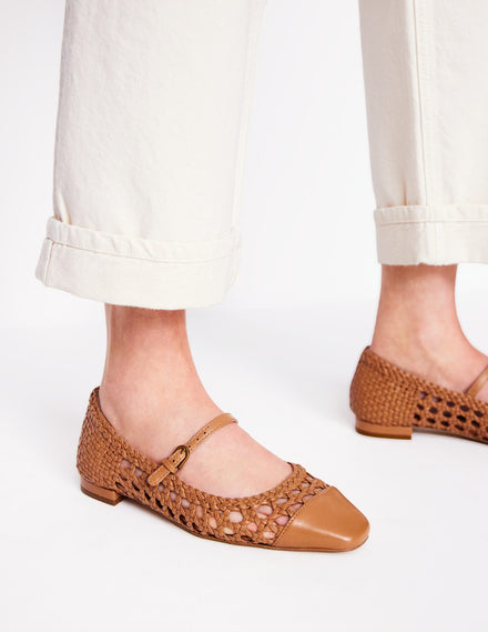 Penelope Mary Jane Flat-Tan Weave