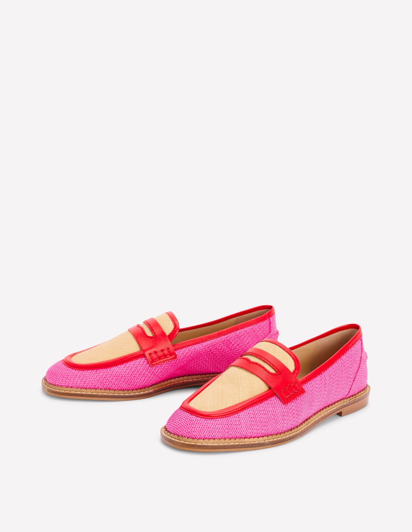 Nya Structured Penny Loafers-Pink/Natural Colourblock