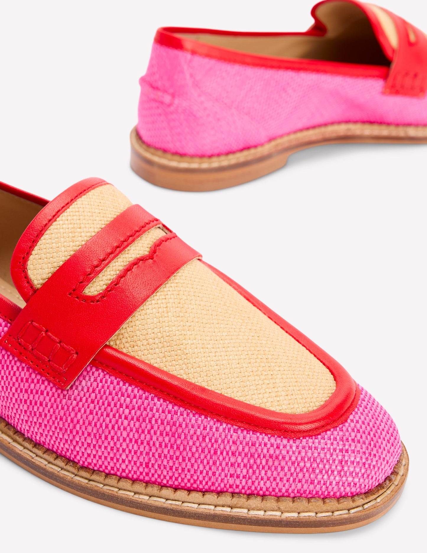 Nya Structured Penny Loafers-Pink/Natural Colourblock