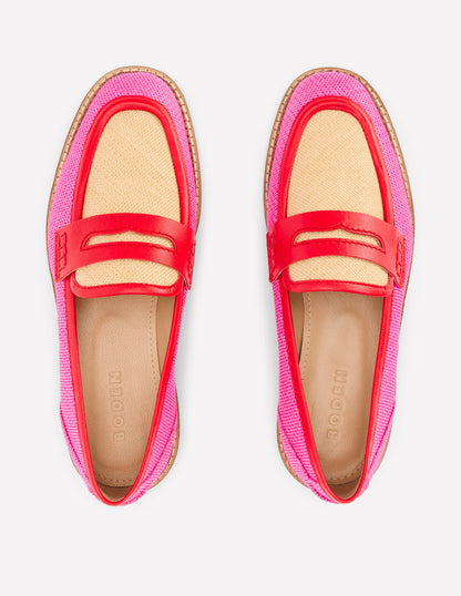 Nya Structured Penny Loafers-Pink/Natural Colourblock