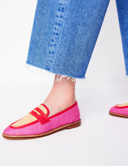 Nya Structured Penny Loafers-Pink/Natural Colourblock